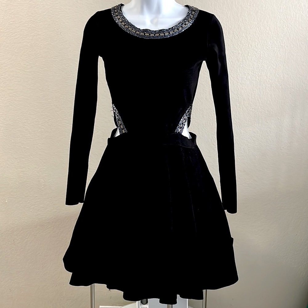 Marciano Black Dress with Beaded Neckline and sides